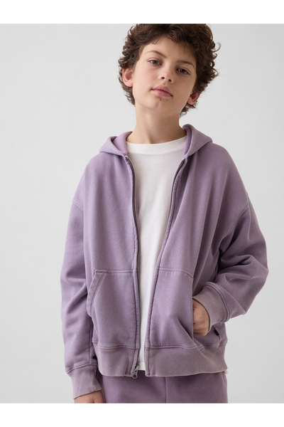 GAP Erkek Çocuk Mor VintageSoft Relaxed Fermuarlı Sweatshirt