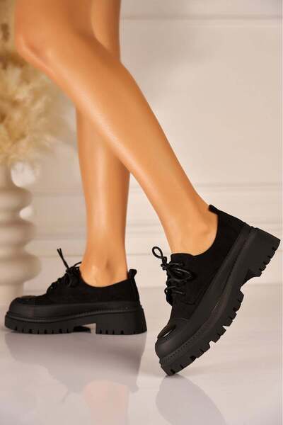 Joana Pantofi cu platformă din piele întoarsă vegană negri pentru femei