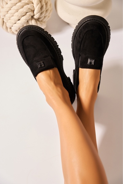 Joana Pantofi sport negri pentru femei din piele întoarsă vegană, model 37