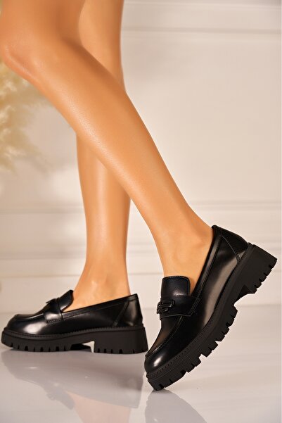 Joana Loafers cu platformă din piele vegană negri pentru femei