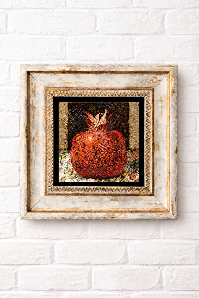 LudenHome Çerçeveli Taş Duvar Dekoru Tablo 20cm X 20cm Antik Nar Tasarımı