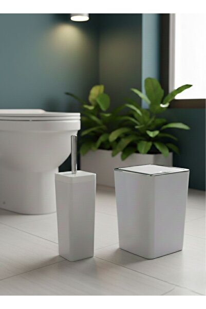 Marla Life Modern Beyaz Krom 2 Parça Banyo Aksesuar Seti – Çöp Kovası & WC Fı...