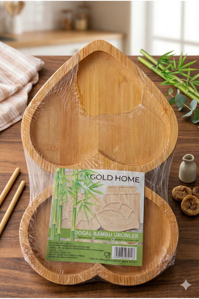 RSI Home 2-Compartment Heart Shaped Bamboo Snack Plates Cheese Presentation P...