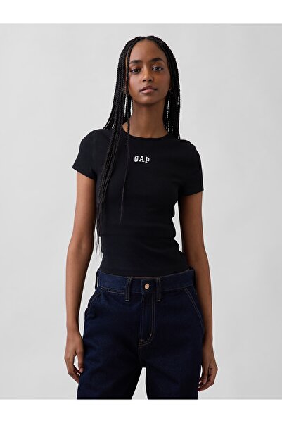 GAP Kadın Siyah Modern Fitilli Logo T-Shirt