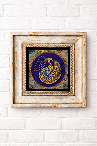 LudenHome Çerçeveli Taş Duvar Dekoru Tablo 20cm X 20cm Tavuz Kuşu Tasarımı