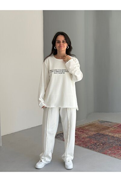 Baycombine35 Laser Cut Long Sleeve Tshirt - Seam Detail Tracksuit Women's 2-P...