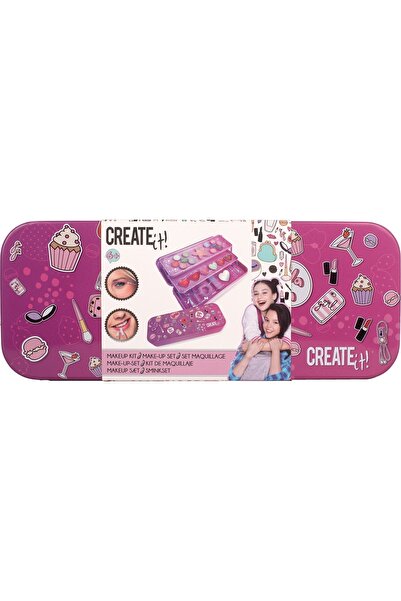 Create It Metal box with 3 compartments with makeup and accessories for girls...