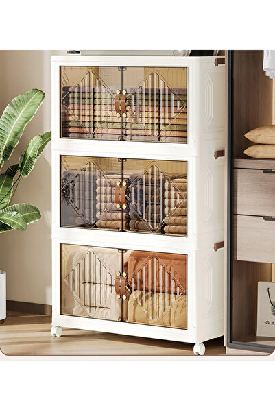 Generic خزانة تخزين بلاستيكية متعددة الطبقات بأبواب وعجلات - 55 × 32 × 94 سم