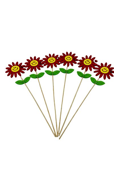 decotoys Flori fetru rosii pe tija lemn 6/set