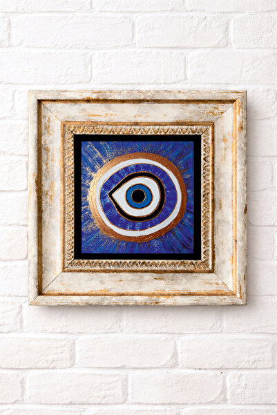 LudenHome Çerçeveli Taş Duvar Dekoru Tablo 20cm X 20cm Nazar Boncugu Lacivert...