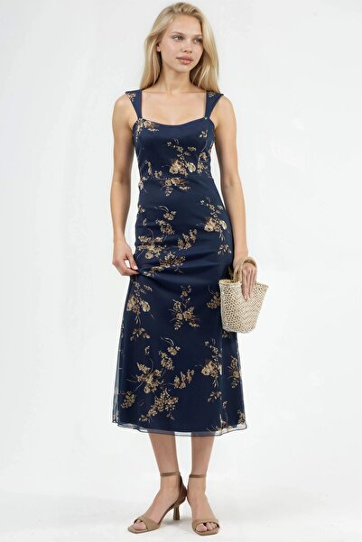 Hiccup Cvetni dezen midi haljina sa dekolteom u obliku srca