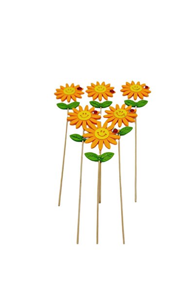 decotoys Flori fetru portocaliu pe tija lemn 6/set