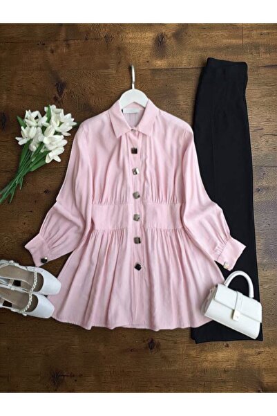 ŞAHİN TESETTÜR GİYİM BELİ DİKİŞLİ BÜYÜK DÜĞMELİ TUNİK 5696