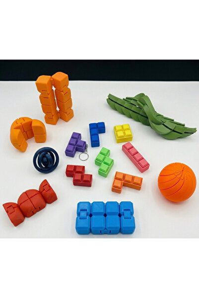 STRESS 5 Farklı Çeşit Stres Küpleri, Fidget Halka, Katlax, Hareketli Top, Kli...