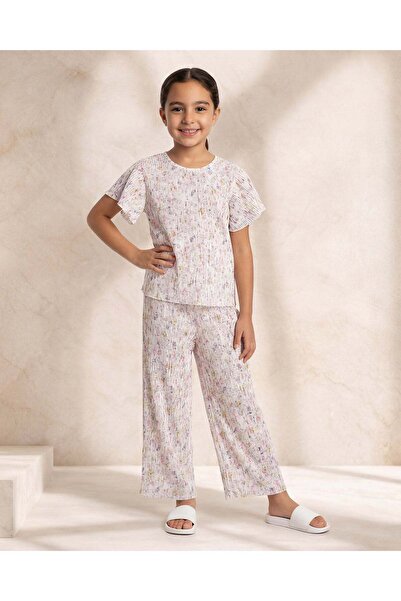 REDTAG Girls White Cherry Digital Print Two Piece Set