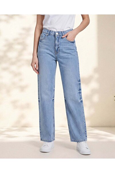 REDTAG Women Blue Straight Jeans With Studs