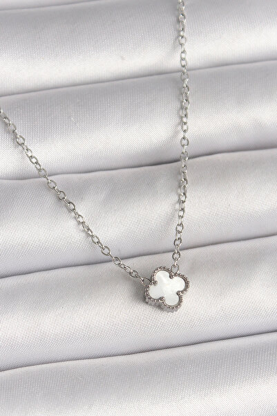 Clariss 316L Steel Silver Color White Clover Model Women's Necklace