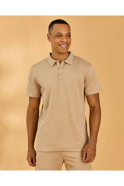 REDTAG Men Beige Jacquard Polo Shirt