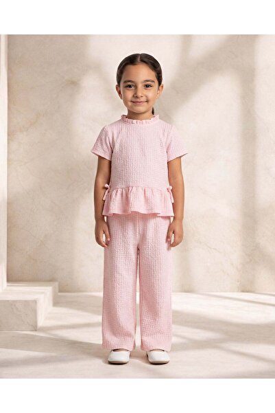 REDTAG طقم بناتي وردي مجعد من قطعتين