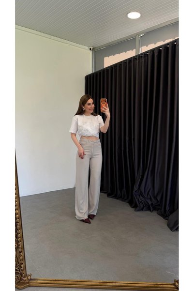 elifteke منسدل بنطلون تينسل دنيم رمادي
