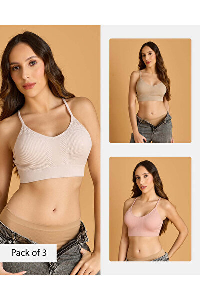 REDTAG Women Assorted 3-Pack Seamless Textured Comfort Strappy Bras