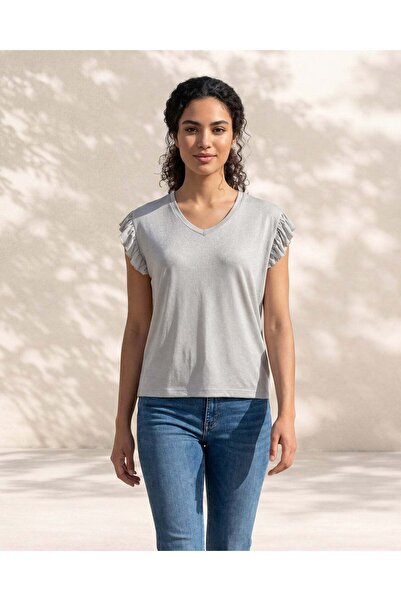 REDTAG Women Silver Plain Ruffle Top