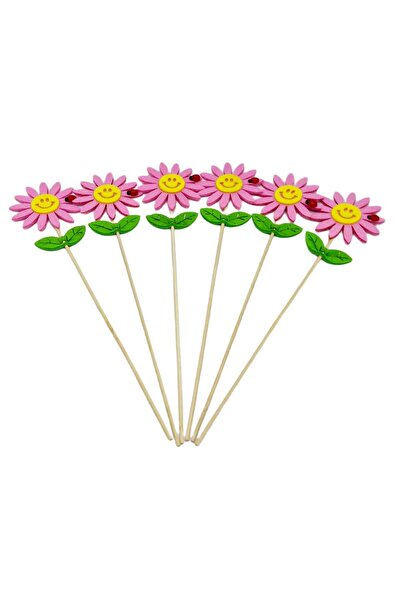 decotoys Flori fetru roz pe tija lemn 6/set