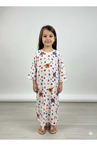 LINELLE Rayon Printed Kids Jalabiya, White Multicolor Candy Print