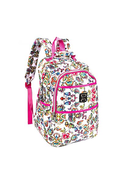 Mesco Ghiozdan multicolor la modă cu 3 compartimente, cu flori, 42 x 30 x 14 cm