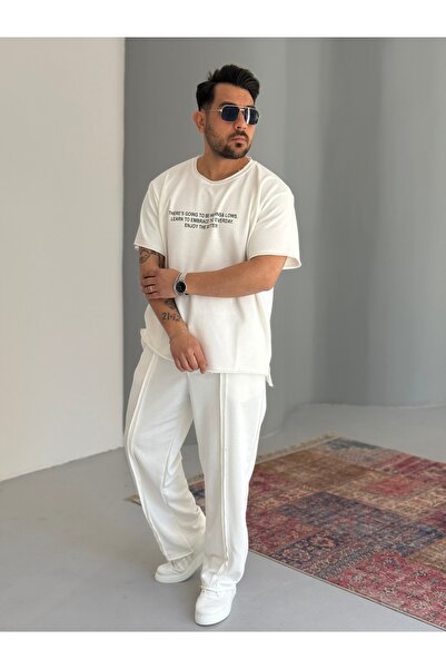 Baycombine35 قص بالليزر تي شيرت - تفاصيل درزات بدلة رياضية للرجال مكونة من قط...