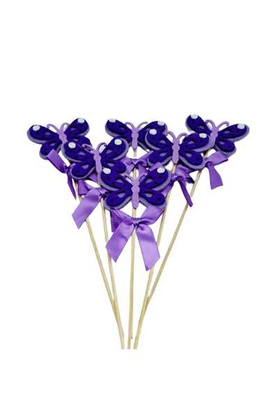 decotoys Fluturi fetru mov pe tija lemn 6/set