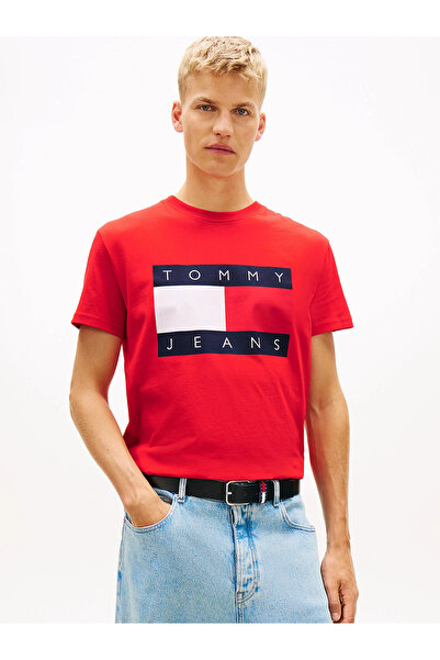 Tommy Hilfiger Tjm Normal Cut Big Flag Short Sleeve Men's Red T-Shirt Dm0Dm22...