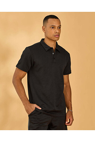 REDTAG Men Black Jacquard Polo Shirt