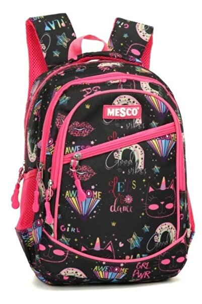 Mesco Ученическа чанта с 4 отделения Черен/Розов 38 x 25 x 15 см