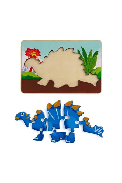OEM Momki wooden puzzle - Jiangosaurus, 8 pieces, 3+ years, Blue