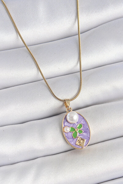 online kapsulavm avm alışveriş 316L Steel Gold Color Chain Purple Enamel Oval...