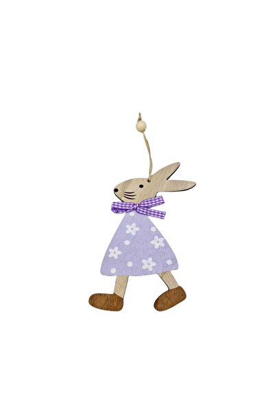 decotoys Figurina lemn iepure mov de agatat