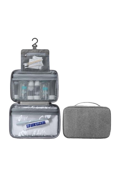 Avaleea Travel cosmetic bag, textile material, waterproof, Gray, 12.5 x 9 x 2...