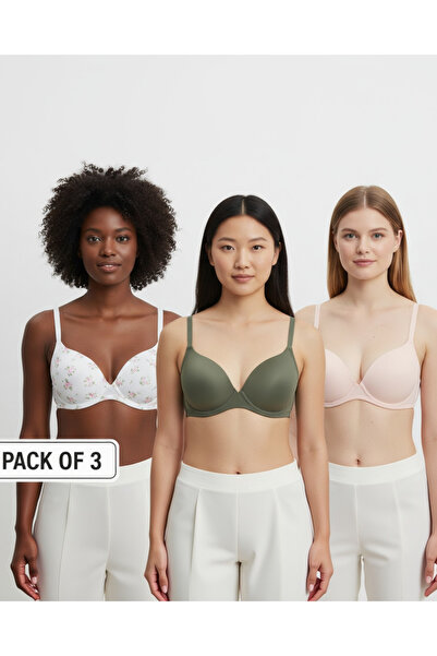 REDTAG مجموعة من 3 حمالات صدر نسائية مطبوع وأخرى سادة لرفع الصدر