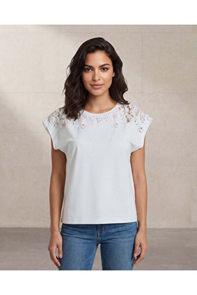 REDTAG Women White Burnout Embellished Jersey Top