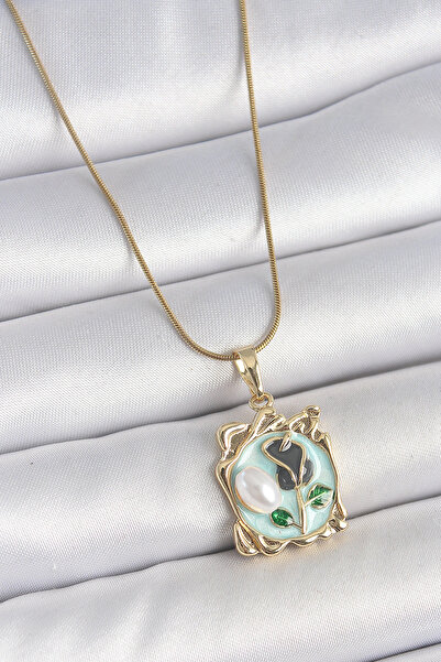 online kapsulavm avm alışveriş 316L Steel Gold Color Chain Blue Enamel Flower...