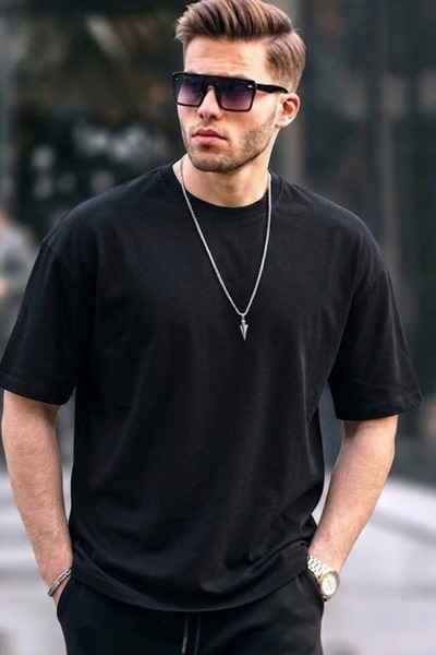 COMBİNE MİCHAİL Tricou pentru bărbați Premium basic Trend Black supradimensionat