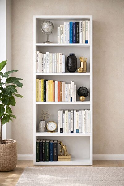 MODENZA %100 MDF 5 Raflı Kitaplık - Ofis Dolabı - Beyaz