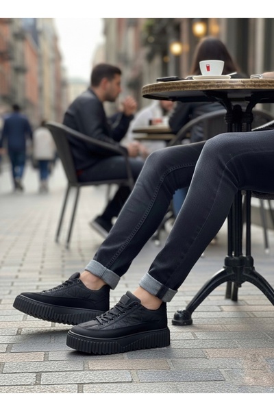 pabucmarketi Lace-Up Parachute Fabric Men's Sports Shoes Black (Black Sole)
