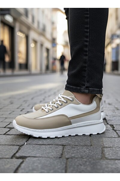pabucmarketi Lace-Up Men's Casual Shoes Cream White (White Sole)