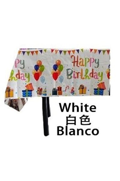 Avaleea Foil tablecloth, Happy birthday, white+137*183cm