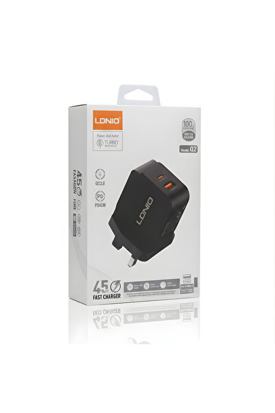 LDNIO شاحن سريع Q2 بقوة 45 واط - منفذان (USB-C و USB-A) مع دعم الشحن السريع P...