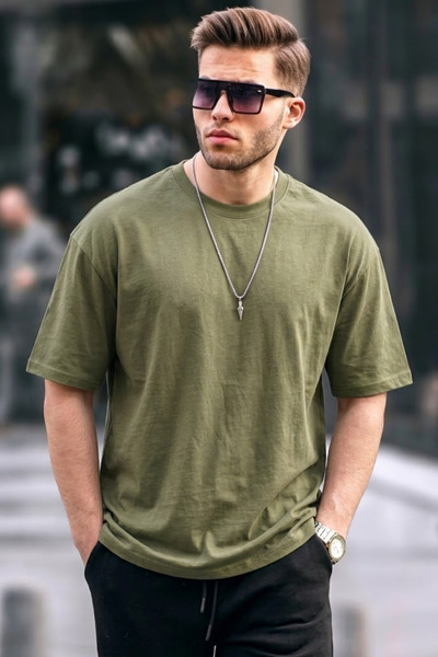 COMBİNE MİCHAİL Tricou pentru bărbați Premium basic Trend Khaki supradimensionat