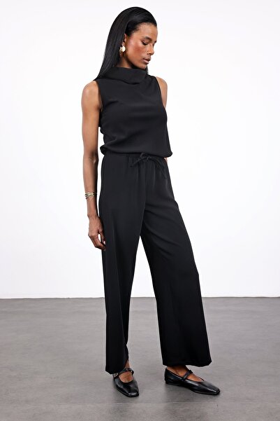 5in1Canpolat Crne Beli Na vezivanje ležerne pantalone 18189