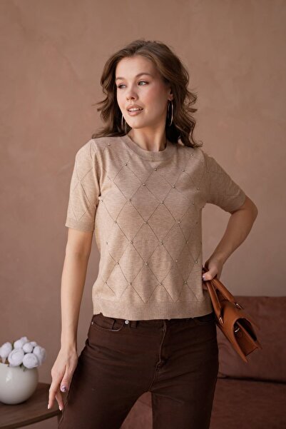 Noi Belis Soft-Textured Stone Detailed Crew Neck Knitwear Blouse Ss26Bz0054